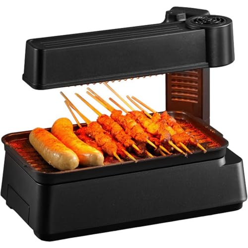 MZGYYD Electric Grill Pan, Smokeless Cooking with Double-Fire Turbo Cooling, Compact for Easy Cleaning, Ideal for Party and Camping