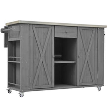 52.25" W Outdoor Grill Cart with Stainless Steel Tabletop, Patio Kitchen Island Storage Cabinet for BBQ, Bar