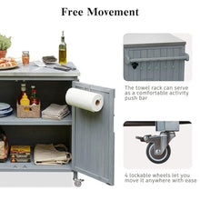 YATON Outdoor Grill Cart with Stainless Steel Top, Rolling Outdoor Kitchen Island with Storage Cabinet & 3-Tier Side Shelves, BBQ Prep Table on Wheels with Hooks for Patio Backyard,Gray