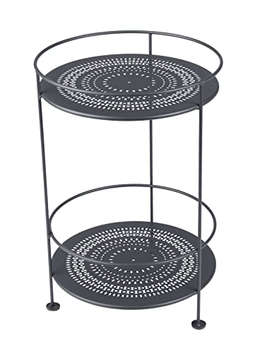 Fermob - Guinguette Side Table - Elegant Perforated Shelves & Double Tabletop - Ideal for Indoor & Outdoor Living Spaces - Anthracite
