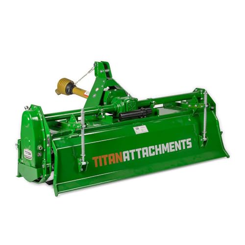Titan Attachments 3 Point 60" Rotary Tiller Attachment, Fits Cat 1 Tractors, Green Finish, PTO Driven Cultivator with a 540 RPM Gearbox, Replaceable Tines, Aerates Ground Soil