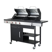 3-Burner Propane & Charcoal Hybrid BBQ Grill - 37230 BTU Stainless Steel Outdoor Grill with Side Burner, Enameled Cast Iron Grids, Lockable Casters & Built-In Thermometer