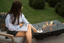 Planika Rio Table - Outdoor Fireplace, Propane-Fueled Fire Pit Table, Black Glass Top - Cover Included (Optional - Gas Tank Cover)