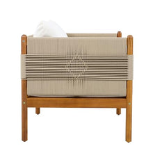 Christopher Knight Home Lenor Acacia Wood Lounge Chair Outdoor Set of 2 with Removable Cushion, Solid Wood Patio Accent Chair with Diamond Rope Weave, Patio Furniture Set Sofa Chair, Beige+Cream+Teak