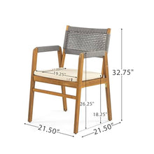 Merax 3-Piece Acacia Wood Outdoor Bistro Set for 2, Grey Rope Back Chairs with Cushions & Slat Top Table, Patio Bistro Table and Chairs Set Dining Set, Teak