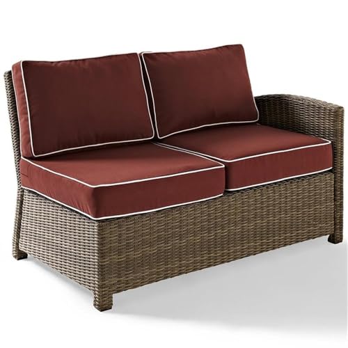 Afuera Living Modern Wicker Right Arm Patio Loveseat, Brown and Sangria Finish, Fabric and Steel Frame, UV-Resistant Cushions, Outdoor All-Weather Resin Wicker, 53" W x 32" D x 32.5" H