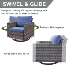 HTERWQEA Patio Furniture Set 5 Piece Outdoor Wicker Rattan Sectional Sofa, Conversation with Cushions, Couch for Backyard Porch Garden Poolside Blue