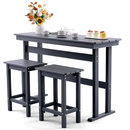 AXMOLM 3 Piece HDPE Outdoor Bar Table and Chair Set for 2, Dark Grey