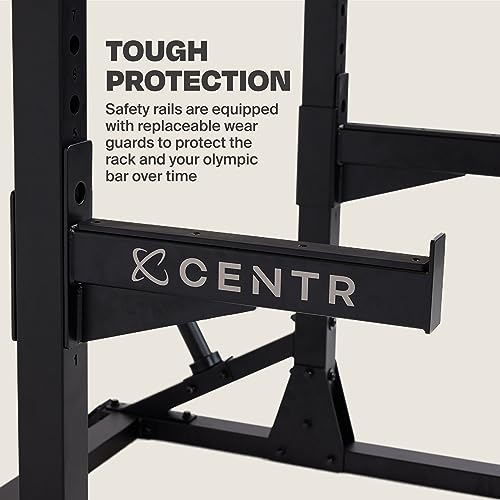 CENTR Half Rack - 7 Gauge Steel Squat Rack with J-Hooks, Pull Up Bar & Weight Storage - Matte Black