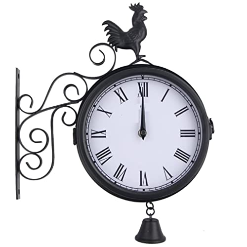 SLGGPJBU ZXXHNNAIHG Wall Clock Outdoor Garden Wall Clock Double Sided Cockerel Vintage Retro Home Decor Wall Clock Modern