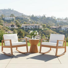 Christopher Knight Home Springer Set of 2 Acacia Wood Rocking Chair Outdoor, Patio Rocker Chair with Soft Cushions, Lounge Chair Outdoor, Rocking Accent Chair for Indoor/Outdoor, Light Teak+White
