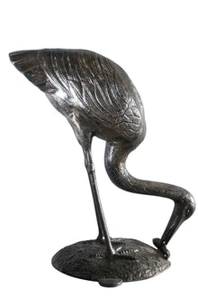 Nifao Aluminum Fishing Heron Dark Medium Bronze Statue, 34"L x 24"W x 40"H