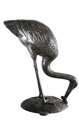 Nifao Aluminum Fishing Heron Dark Medium Bronze Statue, 34"L x 24"W x 40"H