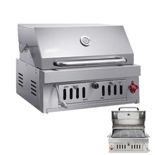 Built-In Charcoal Grill, Charcoal BBQ Grills with Liftable Tray, Insulated Hood & Temperature Gauge, Heavy-Duty 304 Stainless Steel Barbecue Grill for Outdoor Kitchen, Camping