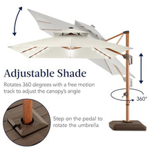 Best Choice Products 10ft Square Cantilever Patio Umbrella w/Base Included, Woodgrain Pattern Pole & Solar LED Lights, 360-Rotation, Offset Hanging Outdoor Shade - Ivory
