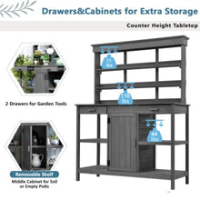 Outdoor Potting Bench with Open Shelves and Cabinet, 66 in Fir Wood, countertop, Open Shelves, Enclosed Cabinet, Anti-Fall Device, Garden Workstation, 50.2 W x 19.7 D x 66 H in (Grey)