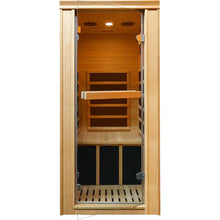 RIGO Infrared Sauna Room Indoor Canadian Hemlock 980W Low-EMF Single Person Spa Burlywood