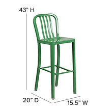 Flash Furniture Gael Commercial Grade 2 Pack 30" High Green Metal Indoor-Outdoor Barstool with Vertical Slat Back