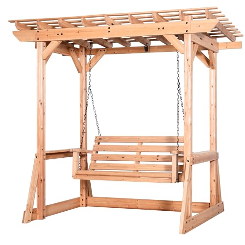 Backyard Discovery Callahan Cedar Wood Outdoor Pergola Swing Bench Light Brown