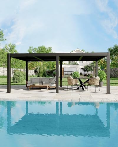 IDEALHOUSE Louvered Pergola 12' x 20', Aluminum Outdoor Pergola with Adjustable Louvered Roof ＆ Integrated Drainage System, Large Pergolas Gazebo for Patio Deck Poolside Garden Yard, Grey