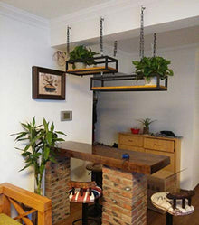 KAJIAO Solid Wood Ceiling-Type Flower Rack Vintage Ceiling Mounted Hanging Metal Storage Shelf Restaurant Decoration Holder Adjustable Height Plant Shelves & Cabinets(120x25x15cm)