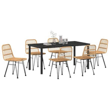 FUDUGEHMIOFWFJJ Modern 7-Piece Garden Dining Set with Table and 6 Chairs, Brown Outdoor Patio Furniture Set, Weather-Resistant Powder-Coated Steel Frame & Poly Rattan for Backyard, Deck, Balcony