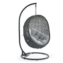 Modway Hide Wicker Rattan Outdoor Patio Porch Lounge Egg Swing Chair Set with Stand in Gray