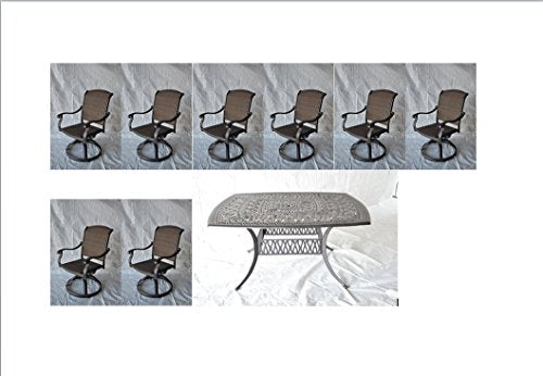 Patio Land Santa Clara 9-Piece Outdoor Dining Set Square 64" Cast Aluminum Antique Bronze with 8 Swivel Rocker Chairs