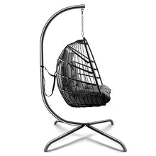 Hanging Swing Egg Chair with Stand, Indoor Outdoor Wicker Rattan Patio Basket Hanging Chair, Metal Frame Hammock Chair Cushion and Pillow, Patio Wicker Folding Hanging Chair, 350LBS Capacity