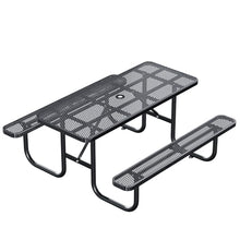 esheno 6FT Rectangular Outdoor Picnic Table with Attached Benches, Heavy-Duty Expanded Metal Mesh Patio Table, Commercial-Grade Outdoor Seating for Park, Backyard, Deck, Lawn, Black