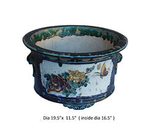 Orientliving Chinese Ceramic Dimensional Flower Butterfly Round Planter Green