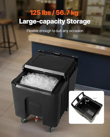 VEVOR Commercial Ice Bin, 125 lbs Portable Ice Caddy, 31.5 x 22.8 x 29 inch Insulated Ice Carrier with 4 Wheels and Sliding Lid, Large Ice Bin for Catering, Kitchens, Bistros, Restaurants, and Bars