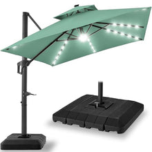 Best Choice Products 10x10ft Cantilever Patio Umbrella w/Base Included, Solar LED Lights 360 Rotation Large Offset Hanging Outdoor Shade for Deck Pool Backyard w/Stand – Seaglass