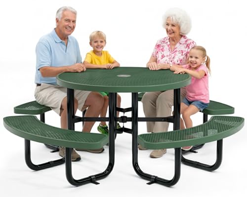 OUTTANS Commercial Metal Picnic Table (Green, 46in, Round, Expanded Steel)