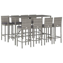 fsahslih 9 Piece Patio Bar Set Gray PE Rattan Table and 8 Stools