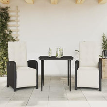 Molumvel 3 Piece Bistro Set, Reclining Garden Chairs and Tempered Glass Table, Patio Furniture for Balcony, Backyard, and Outdoor Relaxation, Black