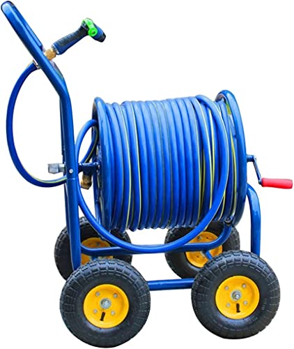 CFDZCP Garden Hose Reel Cart with Hose, Large Hand-Pushed Wheeled Water Pipe Storage Rack, Household Cleaning Wall and Floor Water Pipe Rack with Water Pipe, Garden Irrigation(+DN20 80m Pipe)