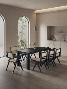 Manhattan Comfort Hamlet Rattan Wicker Cane Side Dining Chair Set of 4 Black/Natural