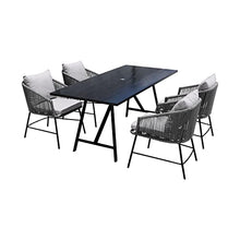 Armen Living Koala and Calica 5 Piece Dining Set Dark Eucalyptus and Grey Rope