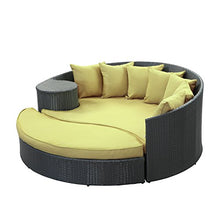 Modway Taiji Outdoor Wicker Patio Daybed with Ottoman in Espresso with Peridot Cushions