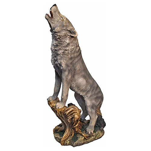Design Toscano Howling Lone Wolf Garden Animal Statue, 35 Inch, Polyresin, Full Color