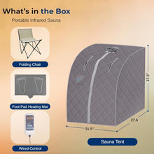 SereneLife Portable Sauna Box for Home, Infrared Sauna Tent with Heated Foot Pad and Folding Chair, Remote Control in-Home Spa, 38" x 32”