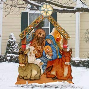 G. Debrekht 44 in. Outdoor Nativity Free-Standing Wooden Garden Decor - 10 Piece Multi Color