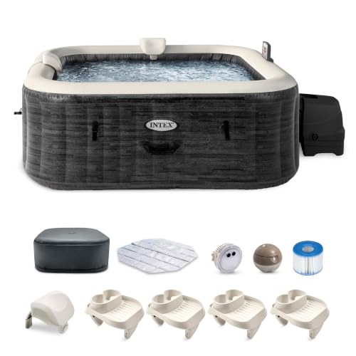 INTEX PureSpa 6 Person Inflatable Hot Tub Bundle w/Energy-Efficient Cover