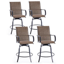 Patio Swivel Bar Stools Set of 4，All-Weather Outdoor High Bistro Stools with Textilene Fabric for Outside, Beach, Lawn, Poolside and Garden (Black/Chestnut)