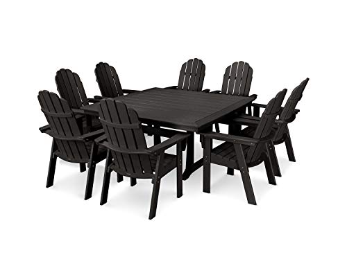 POLYWOOD Vineyard Adirondack 9-Piece Outdoor Dining Set, Nautical Trestle Patio Furniture, HDPE, Fade-Proof, 59" Table with 8 Chairs, Black