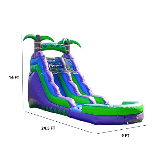 JumpOrange HeroKiddo 16’ Purple Tropical Water Slide Inflatable with Pool Purple Green
