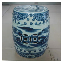Tu Ye-US Decorative Garden Stools, Ceramic Stool Hand-painted Antique Blue and White Landscape Painting Round Stool Balcony Toilet Stool