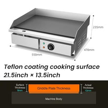 Commercial Electric Griddle 3000W BBQ Grill Stainless Steel Countertop Full Flat Hot Plate Grill Non-Stick Restaurant Teppanyaki