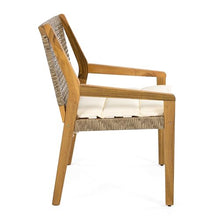 Merax MP2 6-Pack Outdoor Dining Chairs, Acacia Wood & Wicker with Cream Cushion, Teak Finish Brown Patio Dining Chairs for Large Gatherings